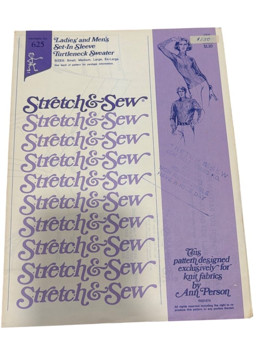 Ladies & Mens Set-In Sleeve Turtleneck Sweater Sewing Pattern By Stretch & Sew S